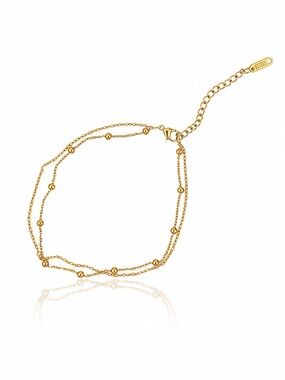 Gold Double-Layer Beaded Chain Anklet